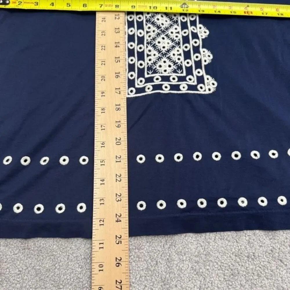 J.Crew Embroidered V-Neck Blouse Womens Medium Navy Blue Cotton Casual Boho Top
